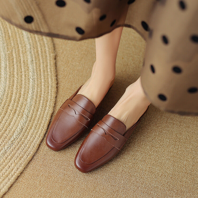 Off-White Brown Rounded Toe Loafer Mules #001075