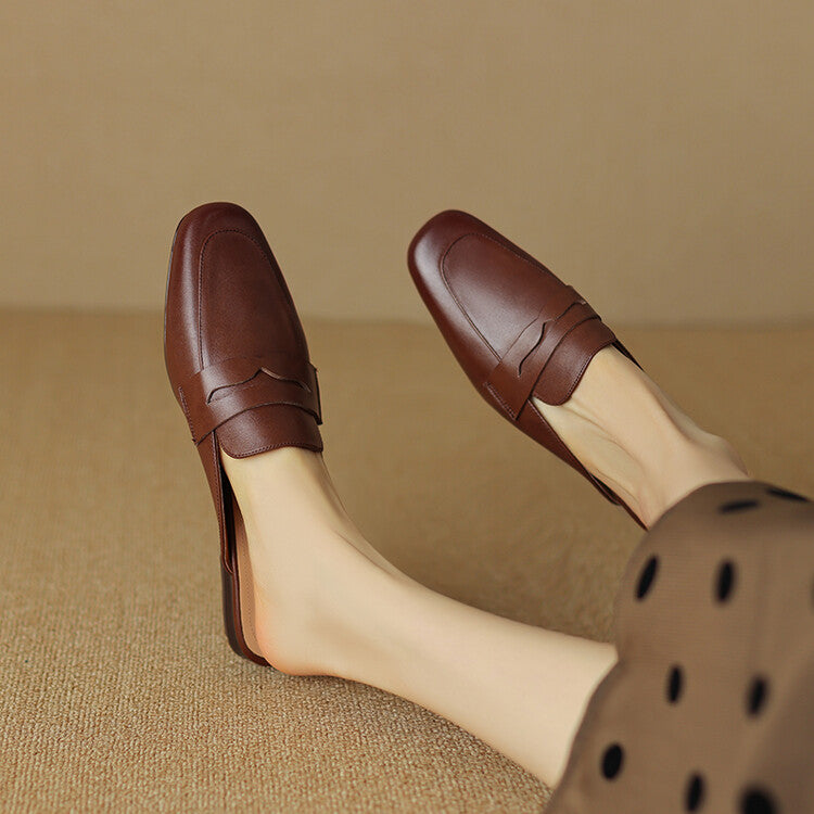 Off-White Brown Rounded Toe Loafer Mules #001075