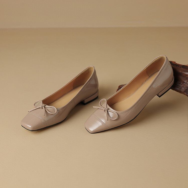 Pink Silver Yellow Square Toe Butterfly Knot Flats #001149