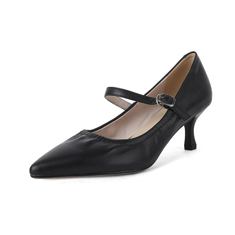 Beige Black Mid Heel Mary Jane Pumps #001110