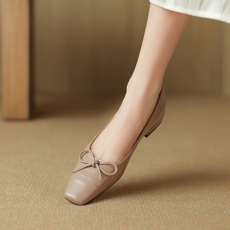 Pink Silver Yellow Square Toe Butterfly Knot Flats #001149
