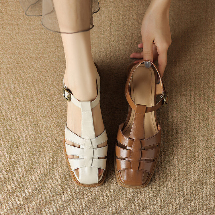 Off-White Block Heel Gurkha Sandals #001107C
