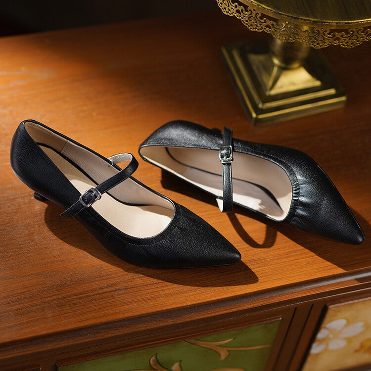 Beige Black Mid Heel Mary Jane Pumps #001110