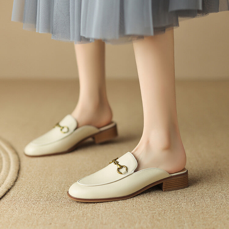 Off-White Beige Caramel Black Horsebit Loafer Mules #001113
