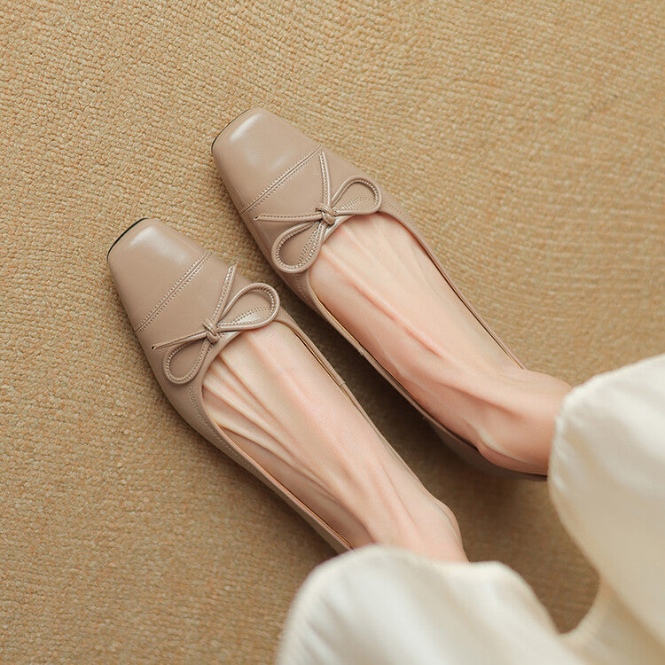 Pink Silver Yellow Square Toe Butterfly Knot Flats #001149