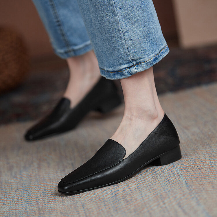 Off-White Black Plain Loafer Flats #001083