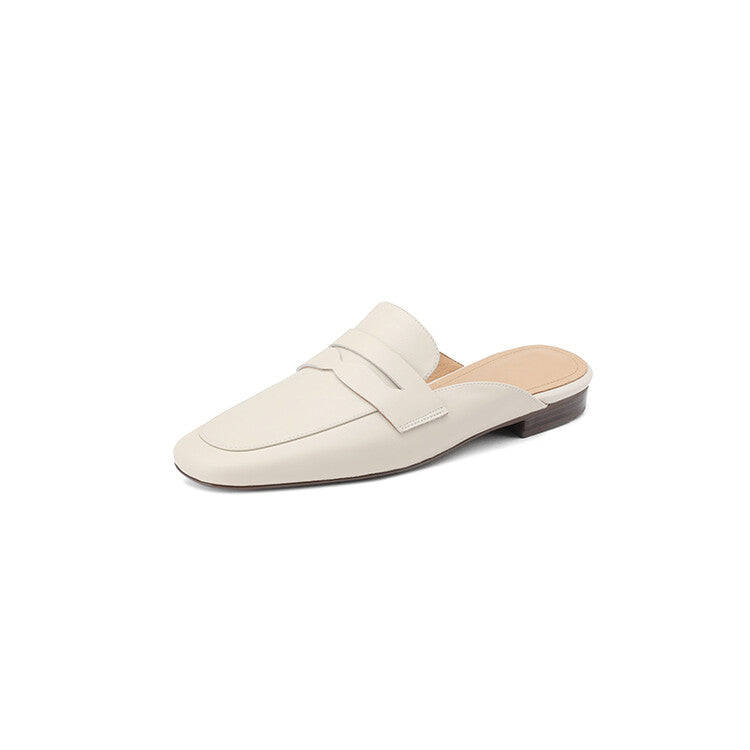 Off-White Brown Rounded Toe Loafer Mules #001075