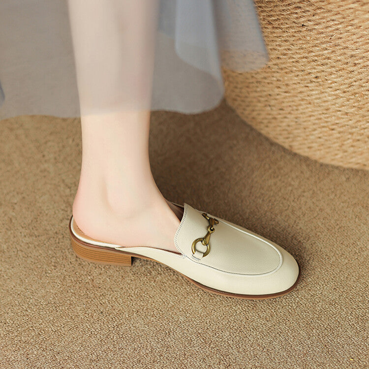 Off-White Beige Caramel Black Horsebit Loafer Mules #001113