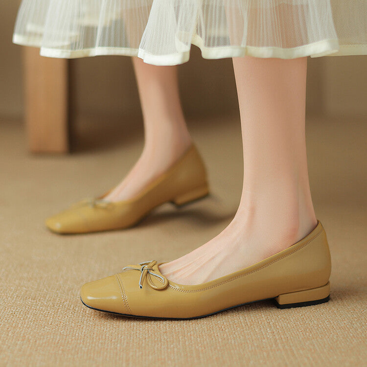 Pink Silver Yellow Square Toe Butterfly Knot Flats #001149