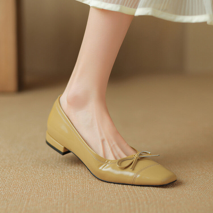 Pink Silver Yellow Square Toe Butterfly Knot Flats #001149
