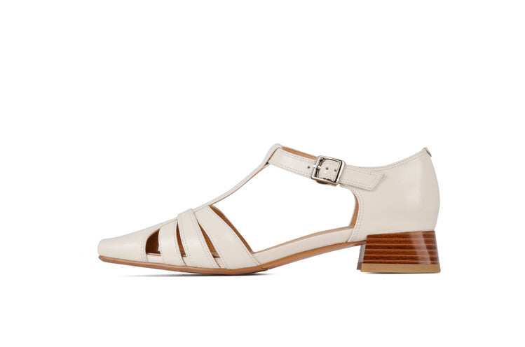 Off-White Square Toe Block Heel Cage Sandals #001090