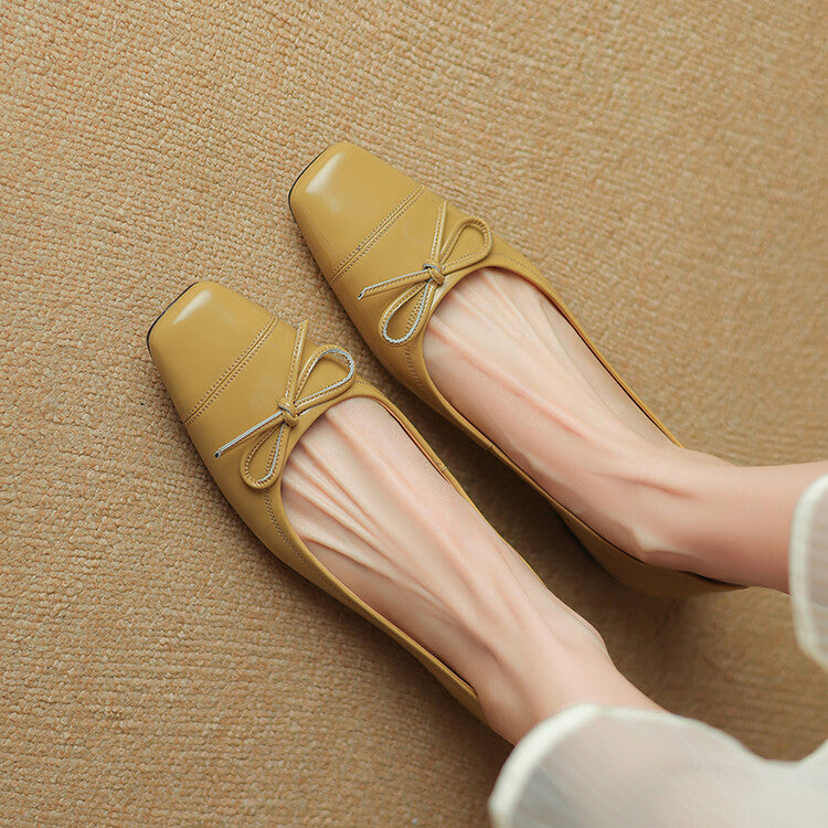 Pink Silver Yellow Square Toe Butterfly Knot Flats #001149