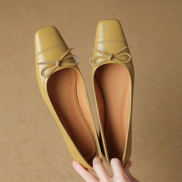 Pink Silver Yellow Square Toe Butterfly Knot Flats #001149