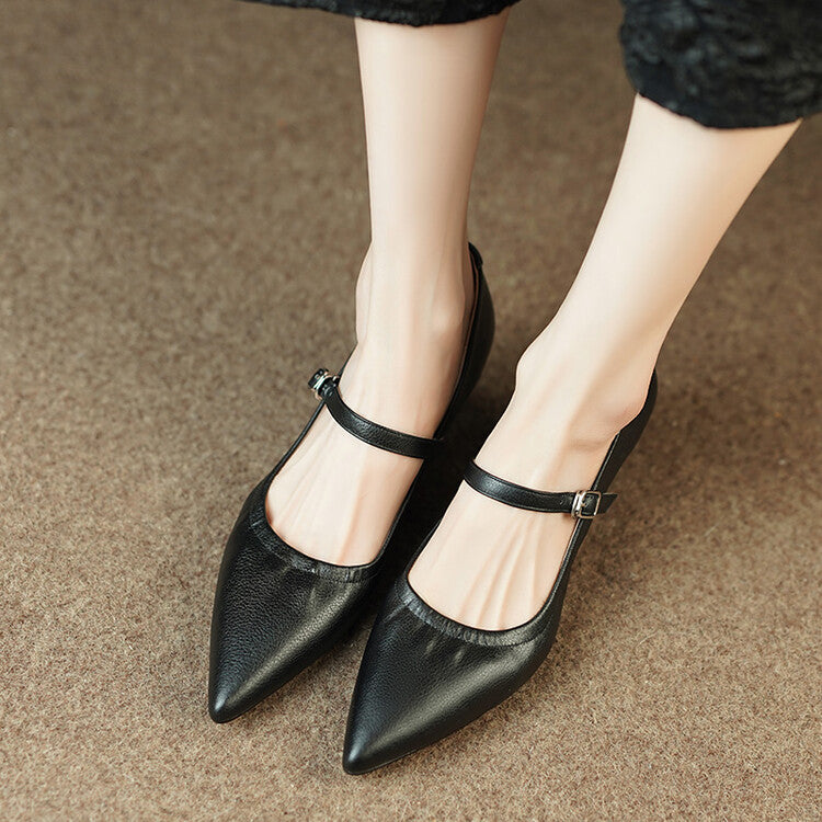 Beige Black Mid Heel Mary Jane Pumps #001110