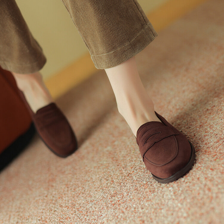 Beige Brown Rounded Toe Strap Loafers #001133