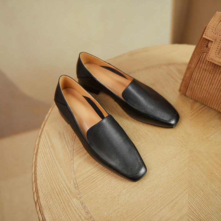 Off-White Black Plain Loafer Flats #001083
