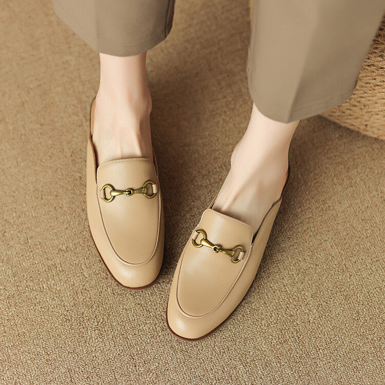 Off-White Beige Caramel Black Horsebit Loafer Mules #001113