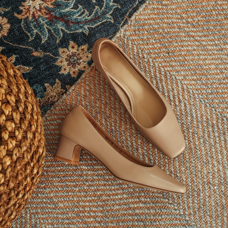 Off-White Beige Black Square Toe Block Heel Pumps #001106