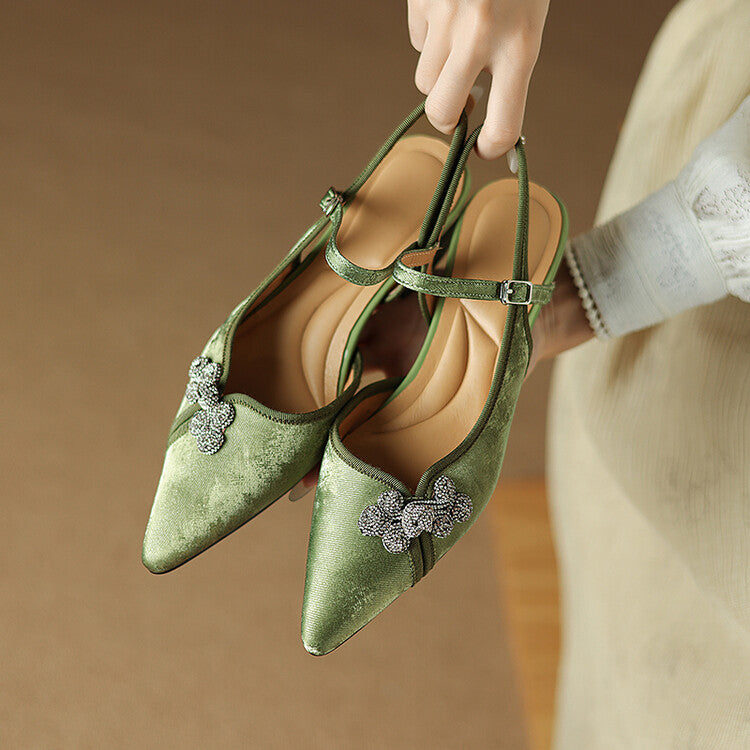 Silver Green Black Tang Suit Knot Quarter Strap Pumps #001147