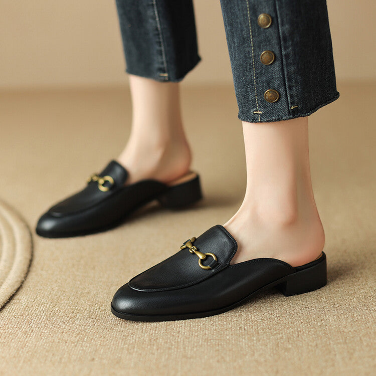 Off-White Beige Caramel Black Horsebit Loafer Mules #001113