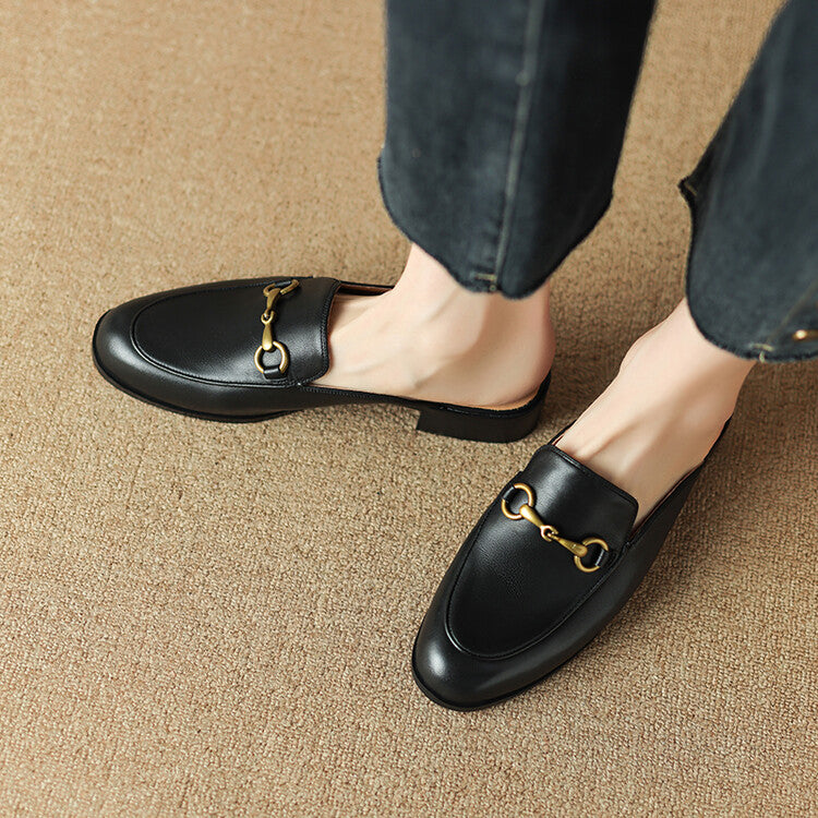 Off-White Beige Caramel Black Horsebit Loafer Mules #001113