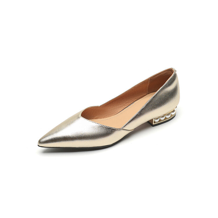 Silver Gold Pearl-Embellished Heel Flats #001118