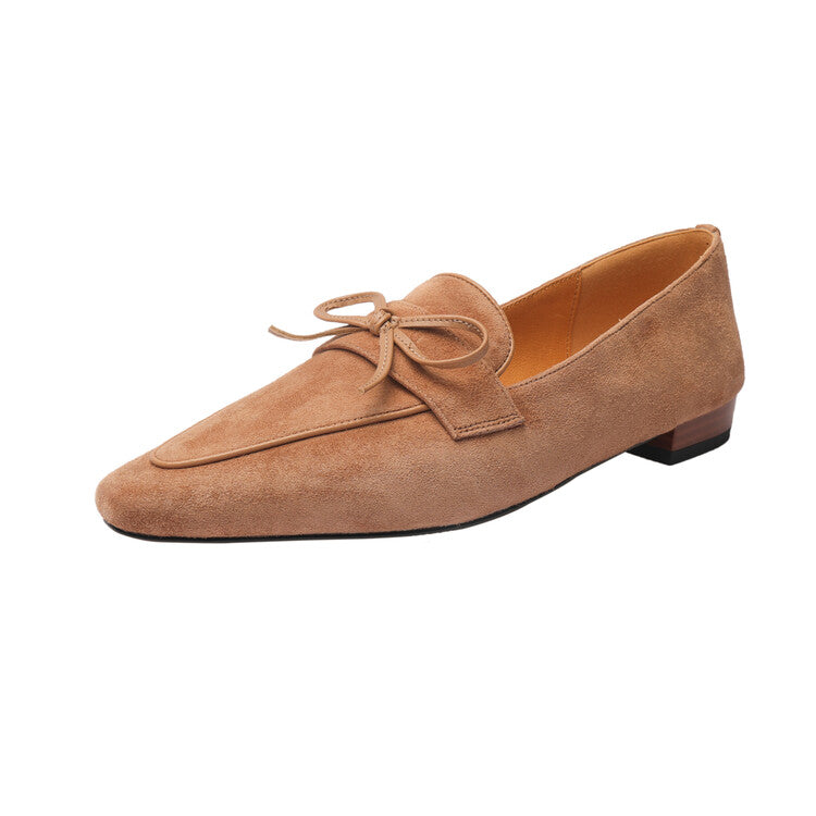 Beige Brown Black Butterfly Knot Suede Loafers #001138
