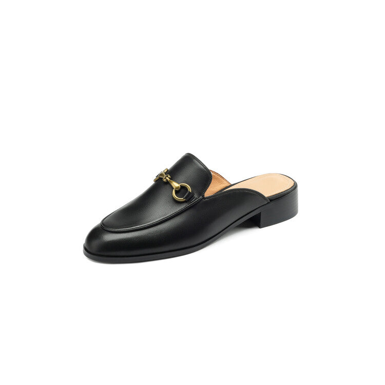 Off-White Beige Caramel Black Horsebit Loafer Mules #001113