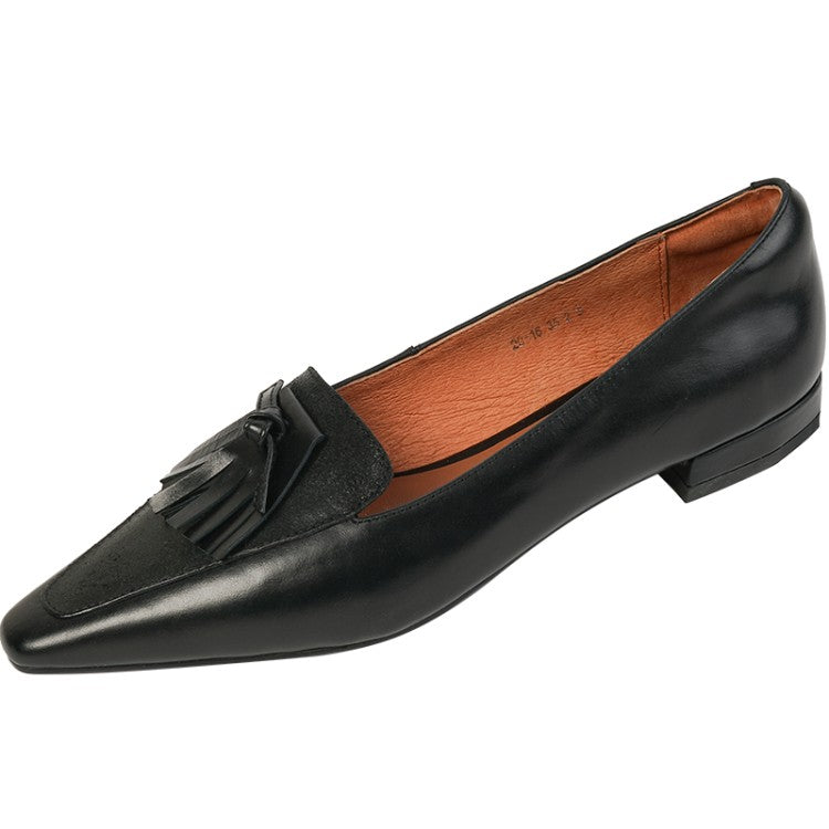Red Brown Black Fringe Leather Loafers #001022