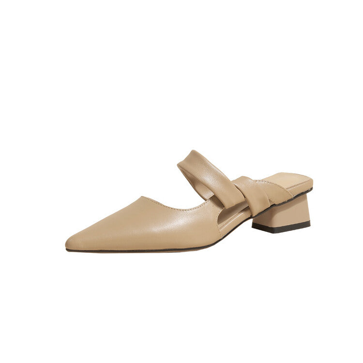 Off-White Beige Banded Block Heel Mules #001071
