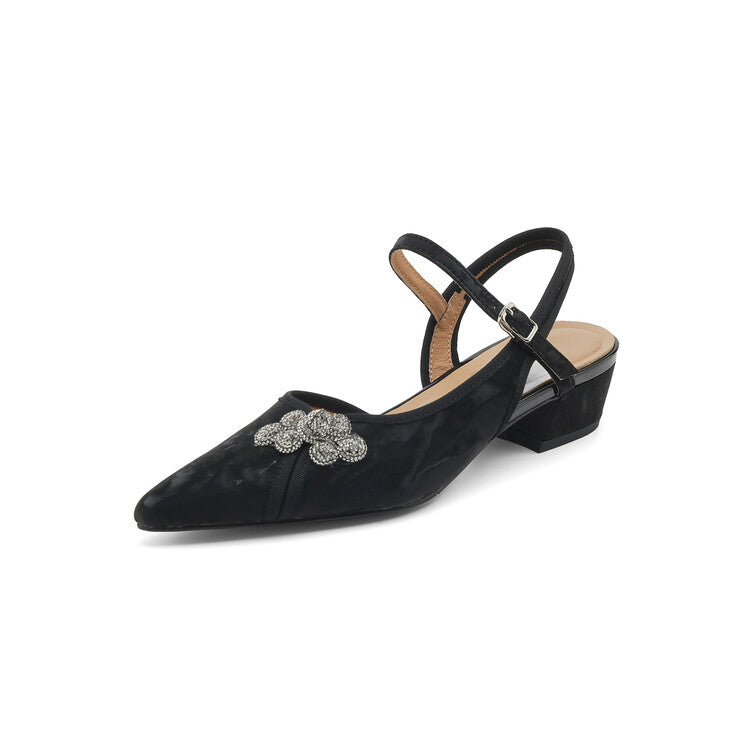 Silver Green Black Tang Suit Knot Quarter Strap Pumps #001147