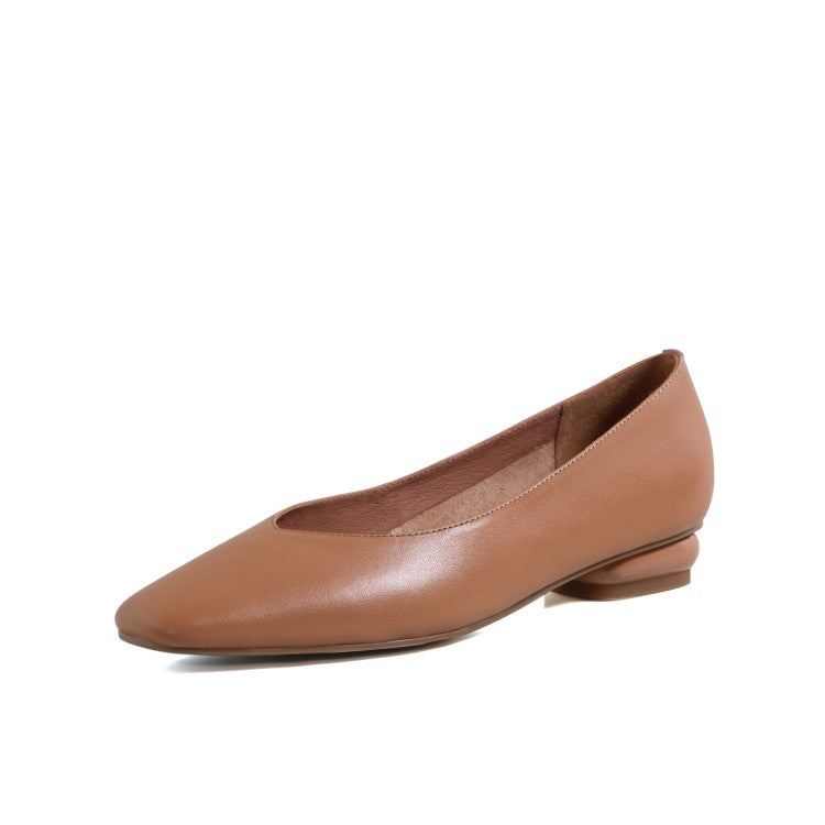 Beige Green Brown Square Toe Flats #001019