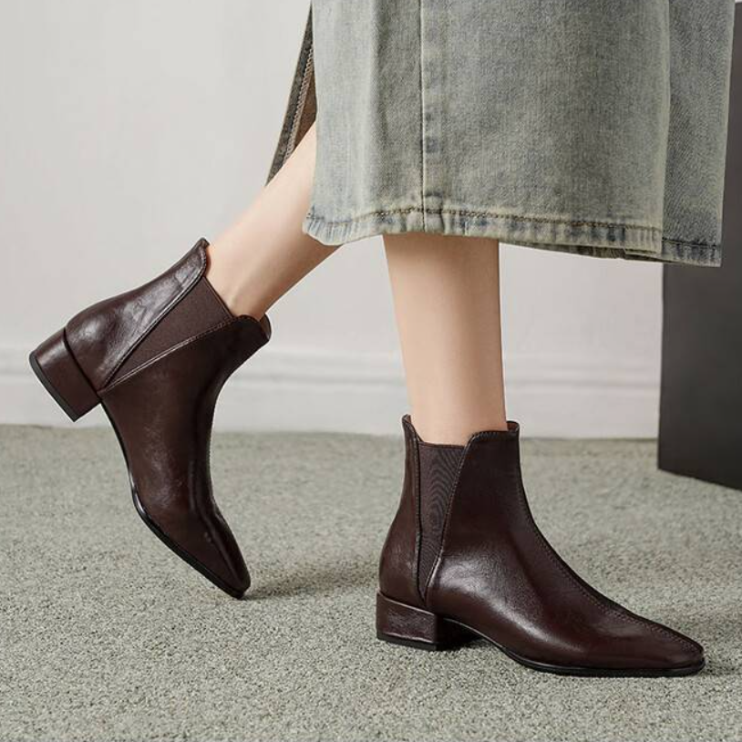Brown Black Low Heel Chelsea Ankle Boots #002016
