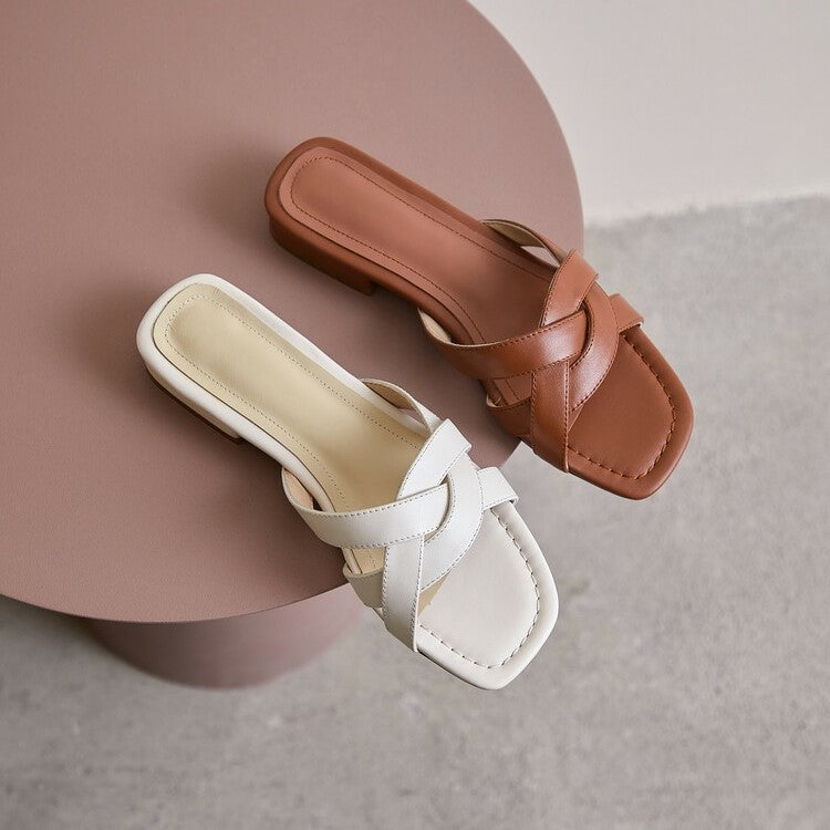 Off-White Brown Crossed Strap Slide Sandals #001043