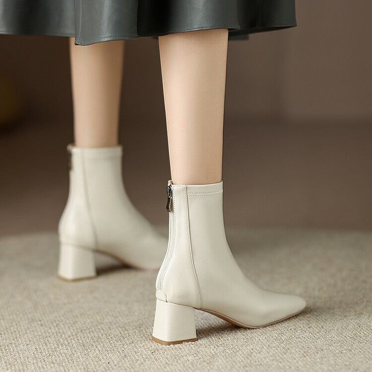 Off-White Black Rounded Toe Block Heel Ankle Boots #002001