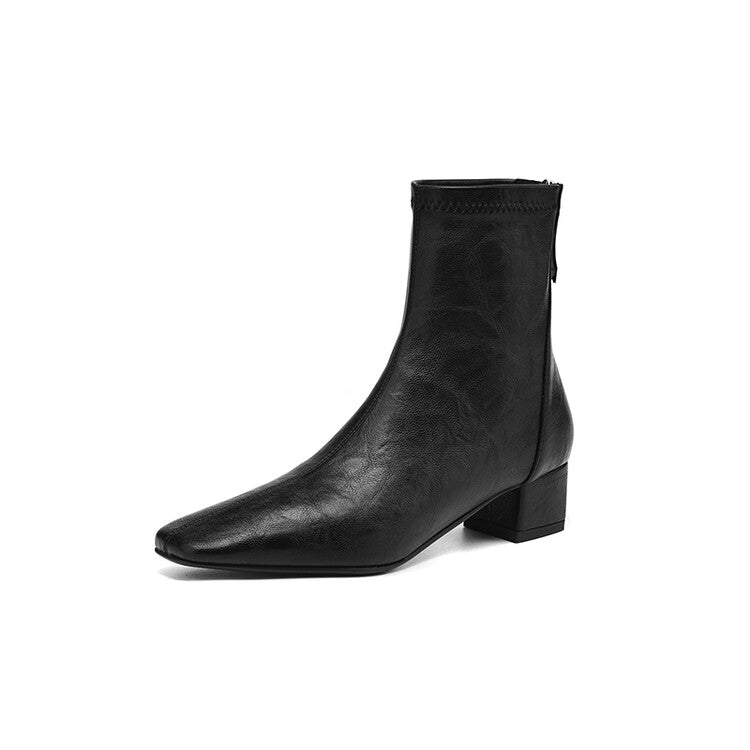 Off-White Brown Black Square Toe Ankle Boots #002014