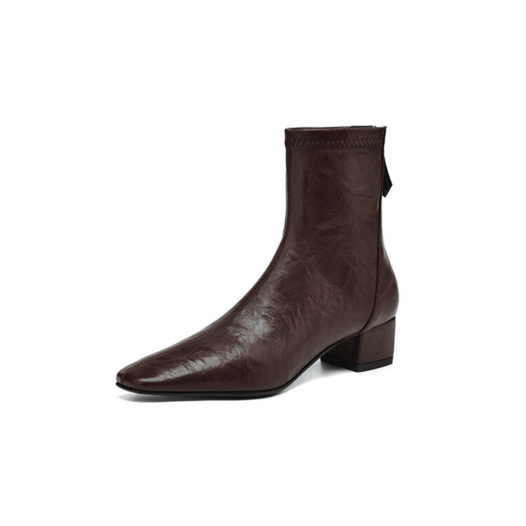 Off-White Brown Black Square Toe Ankle Boots #002014