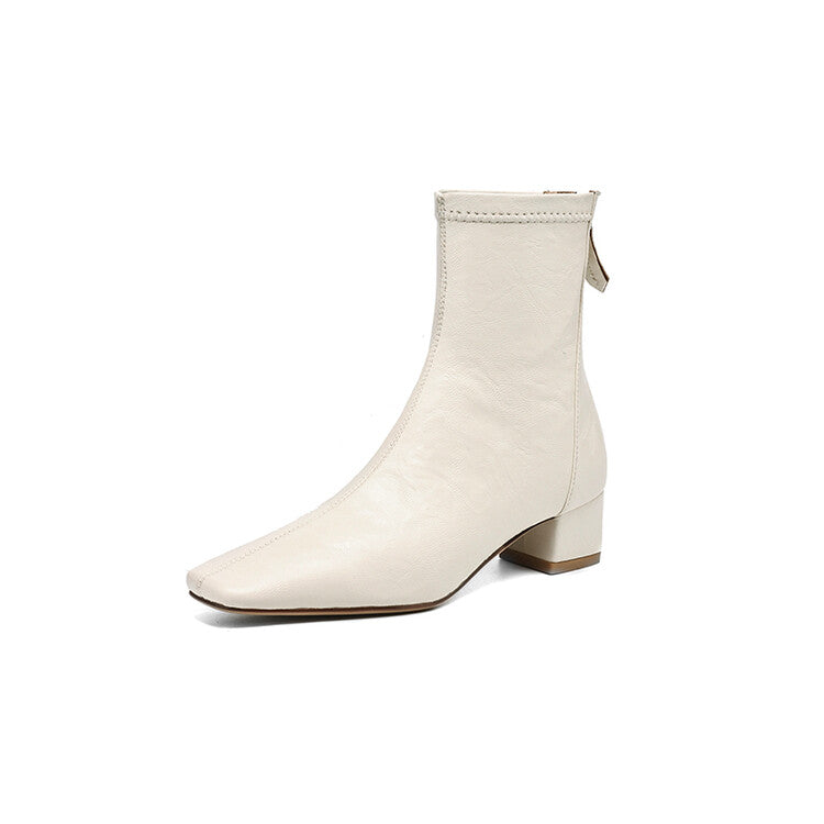 Off-White Brown Black Square Toe Ankle Boots #002014