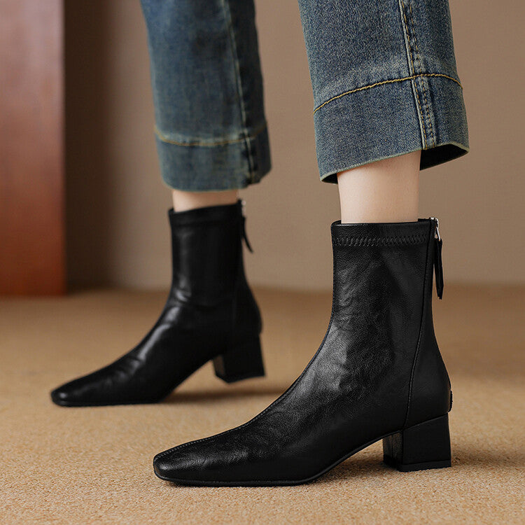 Off-White Brown Black Square Toe Ankle Boots #002014