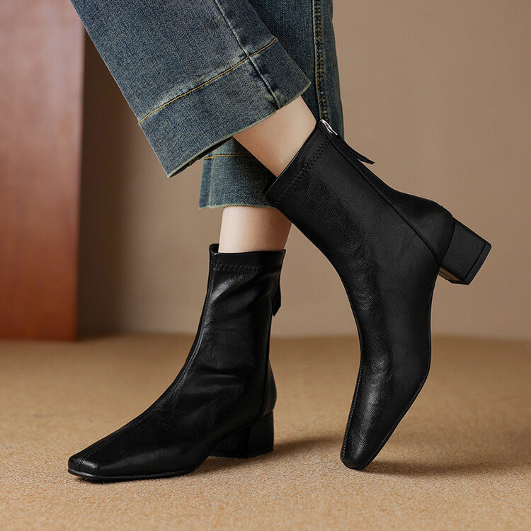 Off-White Brown Black Square Toe Ankle Boots #002014
