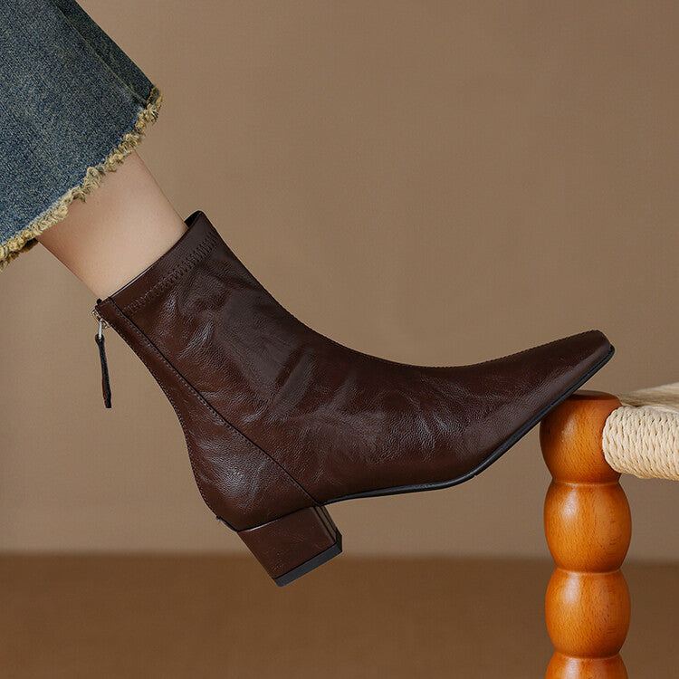 Off-White Brown Black Square Toe Ankle Boots #002014