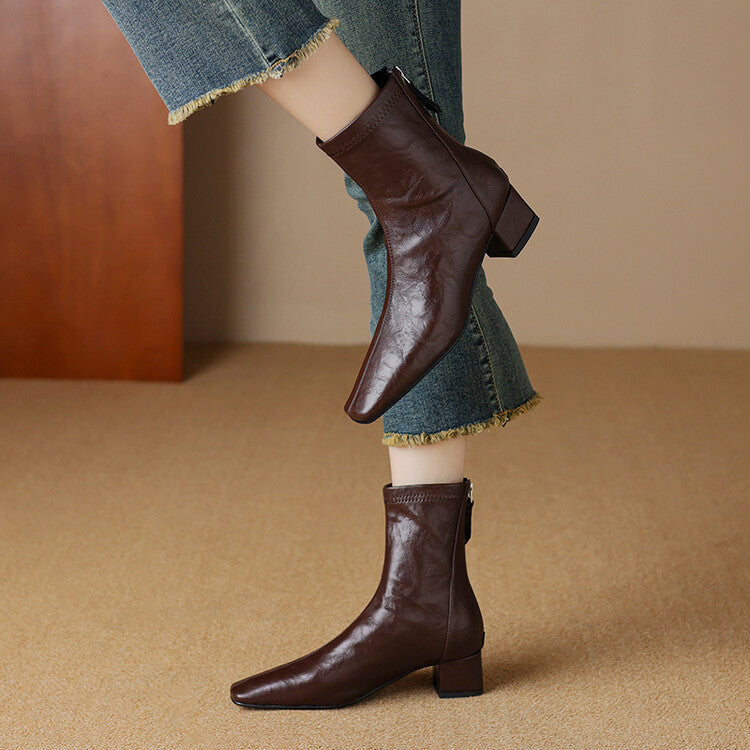 Off-White Brown Black Square Toe Ankle Boots #002014