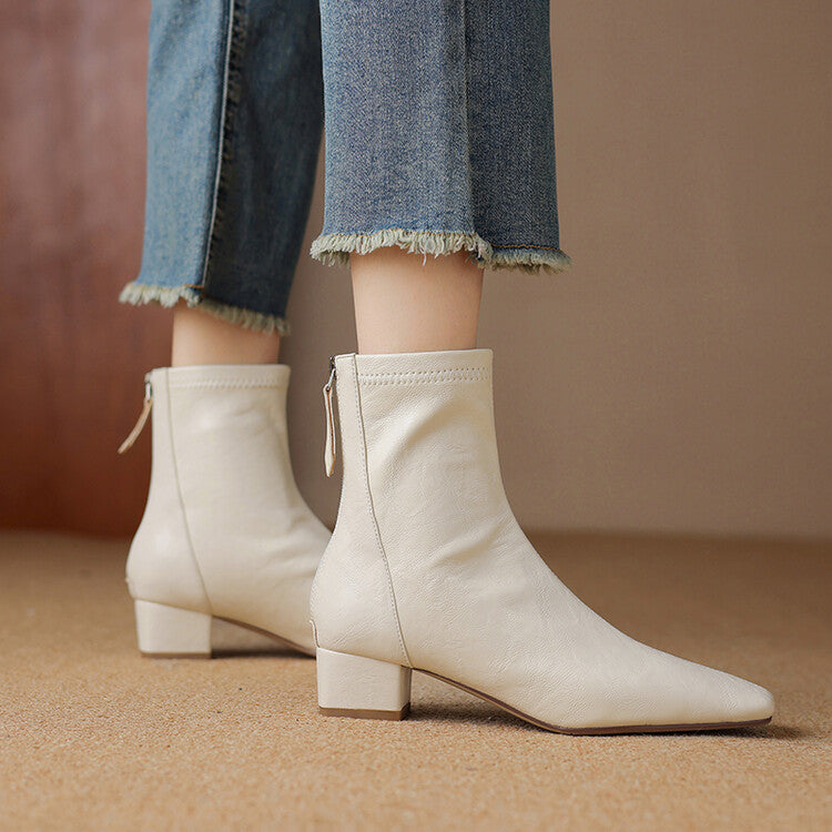 Off-White Brown Black Square Toe Ankle Boots #002014