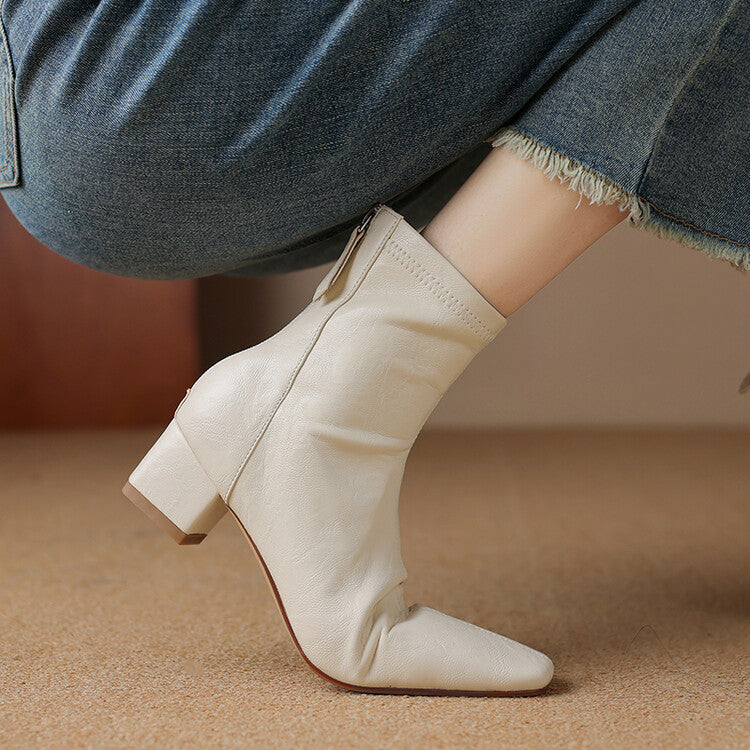 Off-White Brown Black Square Toe Ankle Boots #002014