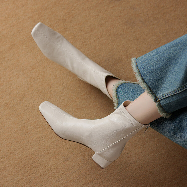 Off-White Brown Black Square Toe Ankle Boots #002014