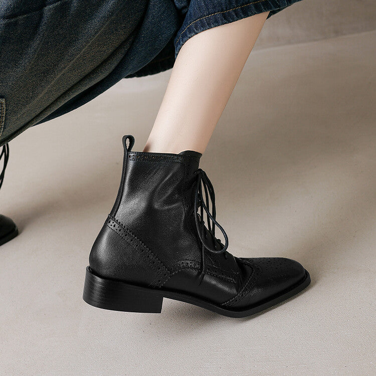 Brown Black Brogue Detail Lace-up Ankle Boots #002017