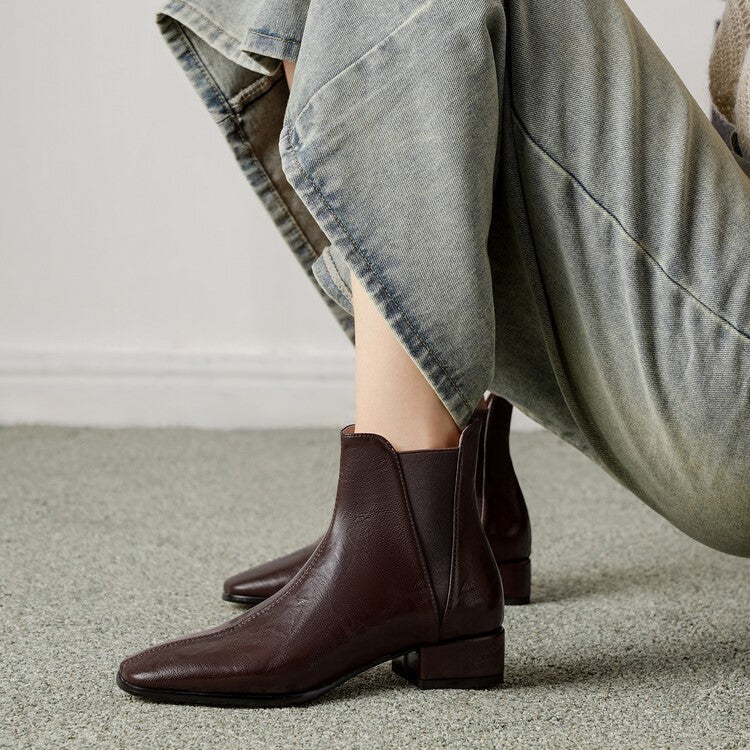 Brown Black Low Heel Chelsea Ankle Boots #002016