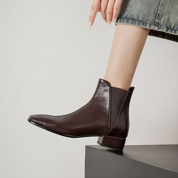 Brown Black Low Heel Chelsea Ankle Boots #002016