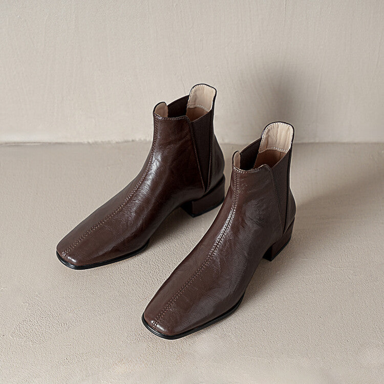 Brown Black Low Heel Chelsea Ankle Boots #002016