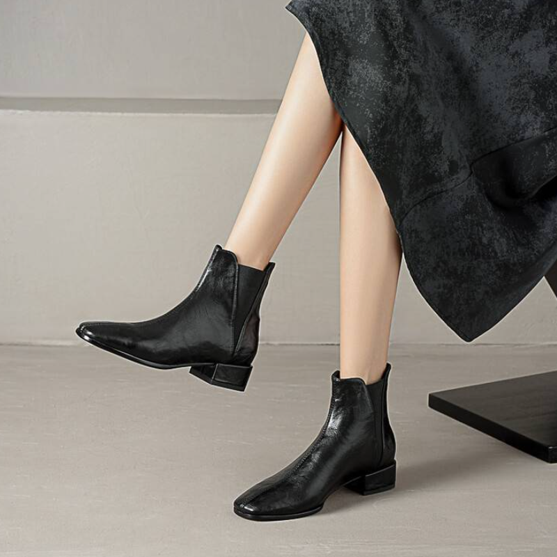 Brown Black Low Heel Chelsea Ankle Boots #002016